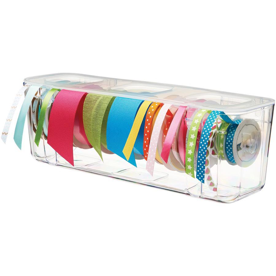 Deflecto Ribbon Dispenser - 4.40" Height x 13.30" Width x 4.20" Depth - Desktop - Lid, Portable, Stackable, Wall Mountable - Clear - Plastic, Polypropylene - 1 Each. Picture 10