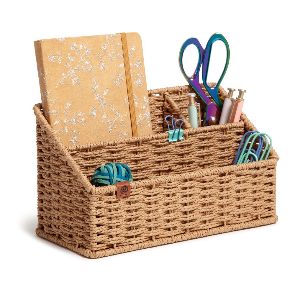 U Brands Woven All-in-1 Desk Organizer - 3 Compartment(s) - 5.70" Height x 10.20" Width x 4.90" Depth - Sturdy - Brown - 1 Each. Picture 5