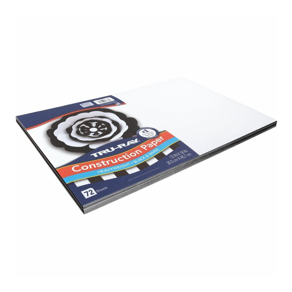 Tru-Ray Construction Paper - Art Project, Craft Project - 12" Width x 18" Length - Black, White - Sulphite, Fiber, Paper - 72 / Pack. Picture 2