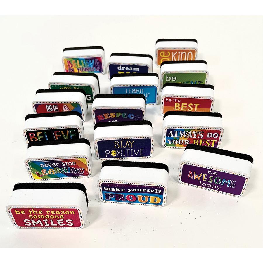 Non-Magnetic Mini Whiteboard Erasers, Motivational/Character Building Pack of 16. Picture 3
