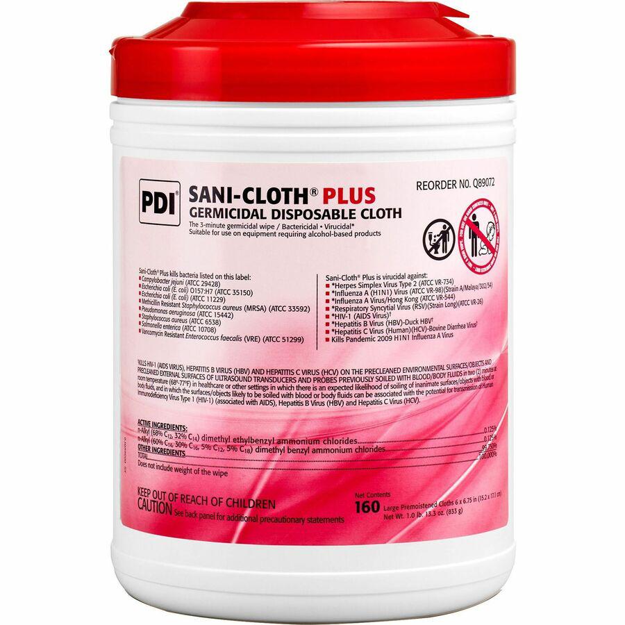 PDI Sani-Cloth Plus Germicidal Disposable Cloth - 6.75" Length x 6" Width - Disposable, Disinfectant, Deodorize, Fungicide, Virucidal, Bactericide, Latex-free, Bleach-free, Pre-moistened, Antimicrobia. Picture 2