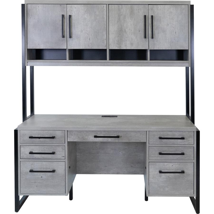 Mason Modern Wood Laminate Hutch With Wood Doors,Concrete Gray. Picture 6