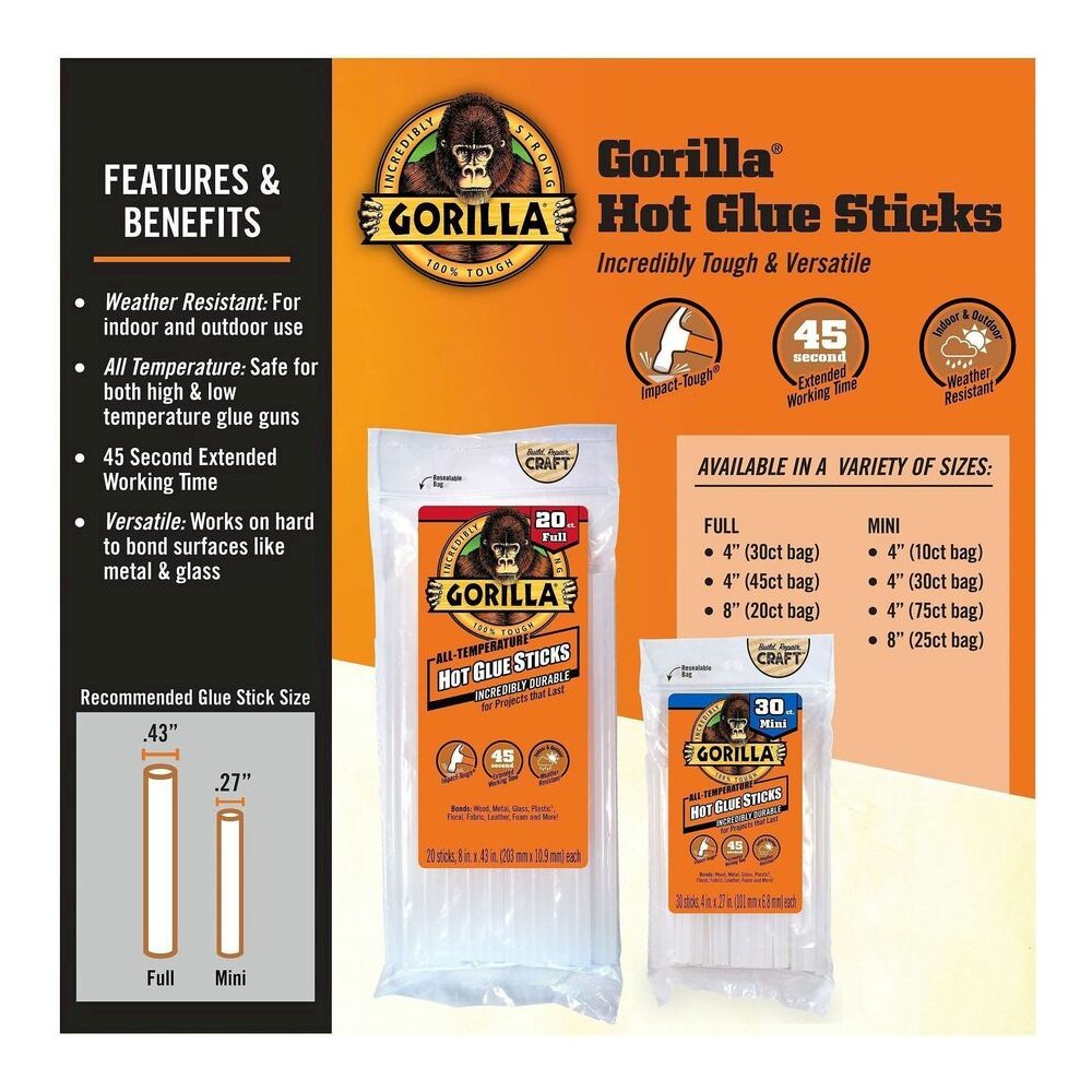 Gorilla Mini Hot Glue Sticks - Clear - 75 / Pack. Picture 2