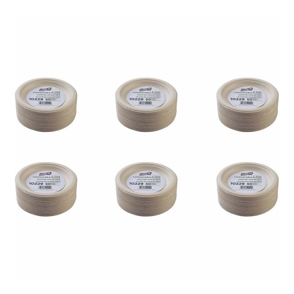 Genuine Joe 6" Compostable Plates - Breakroom, Office - Disposable - 6" Diameter - White, Natural - Sugarcane Body - 50/Pack - 20 / Carton. Picture 5