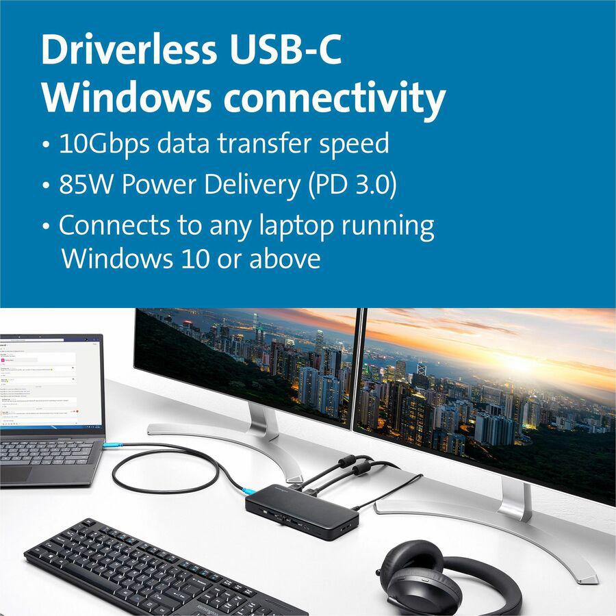 Kensington USB-C Triple Video Docking Station - for Notebook, Monitor - USB Type C - 3 Displays Supported - 4K, Full HD - 3840 x 2160, 1920 x 1080 - USB Type-C - Black - Wired - Windows 10 - 85W. Picture 16