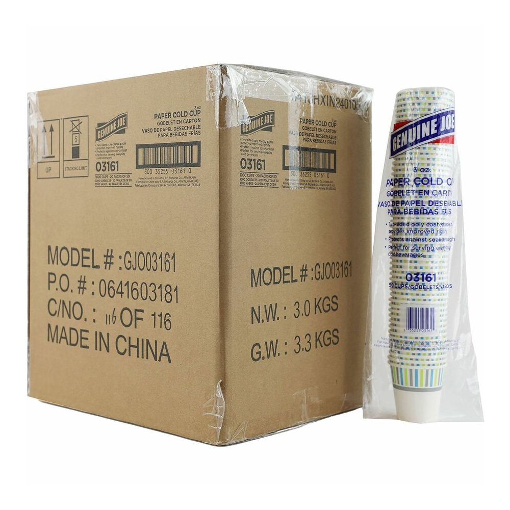 Genuine Joe 3 oz Cold Cups - 50 / Pack - 20 / Carton - White - Paper - Cold, Beverage. Picture 5