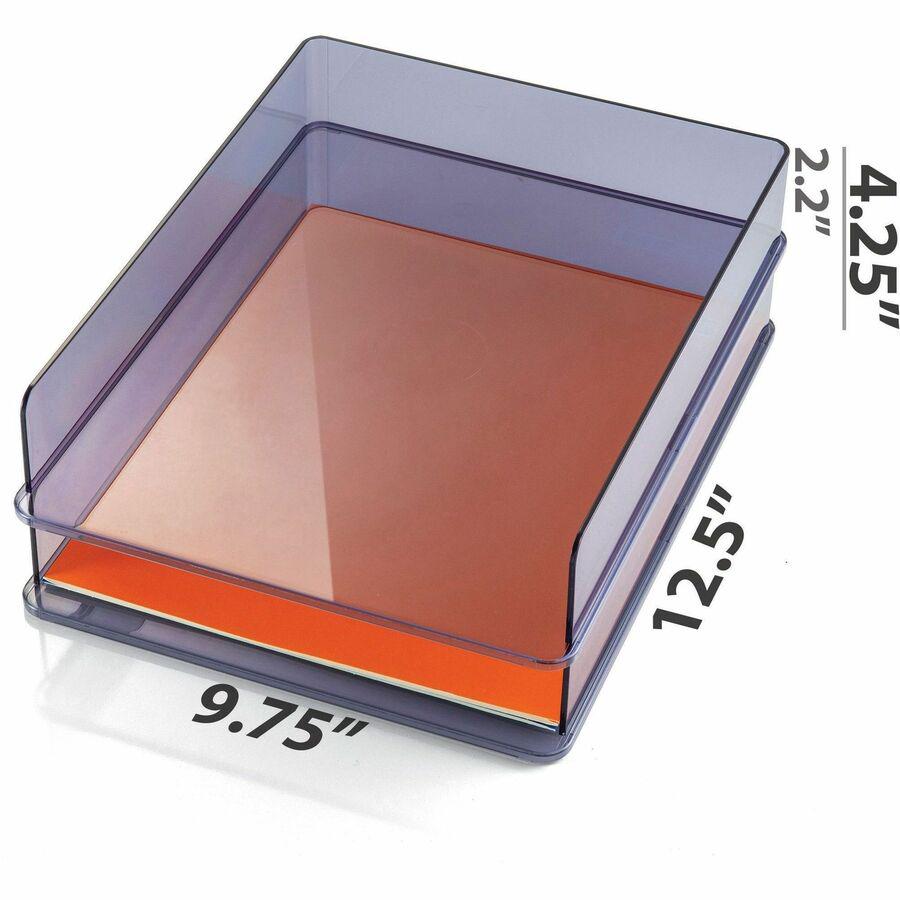 Officemate Stackable Letter Trays, Made from Recycled Bottles, 2PK - 2.8" Height x 12.8" Width x 10.2" DepthDesktop - Stackable - Translucent Gray - Plastic - 2 Pack. Picture 3