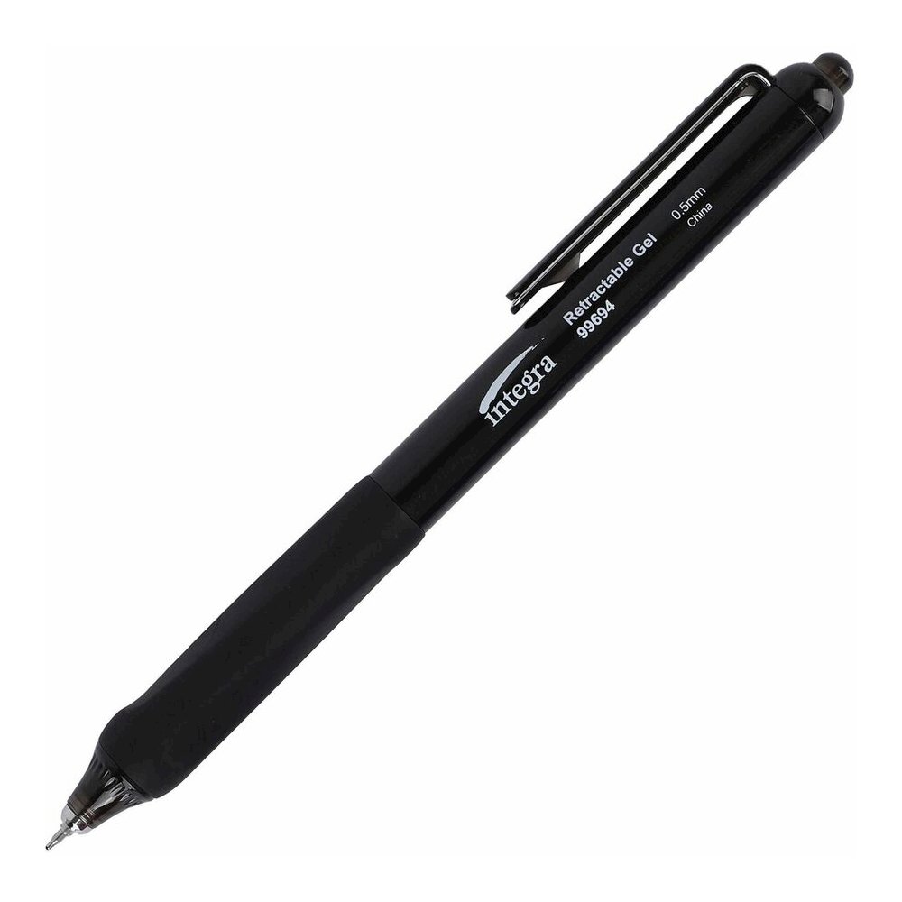 Integra Silent Retractable Gel Pens - Retractable - Black Ink - 12 / Box. Picture 3