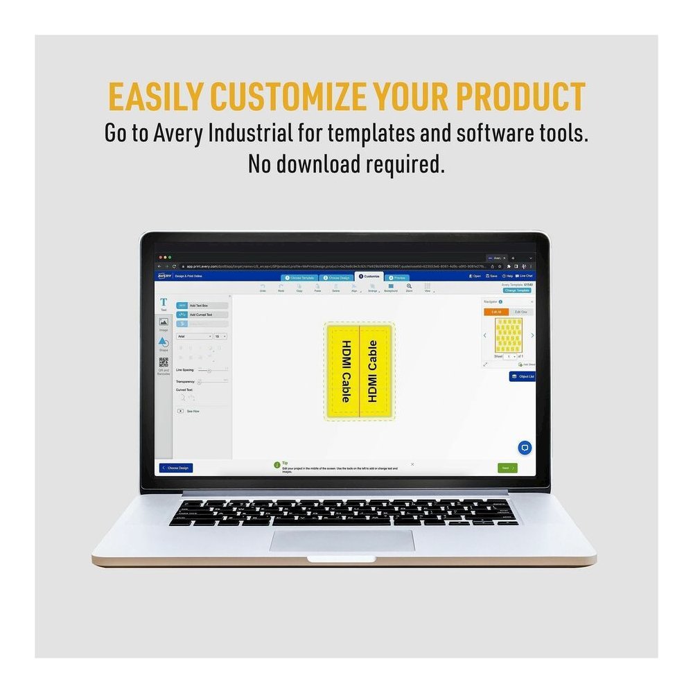Avery&reg; Cable Labels, P-Style, 1.02" x 3.3" , 300 Total (61540) - Waterproof - 1 1/64" Width x 3 19/64" Length - Permanent Adhesive - P-shaped - Laser, Inkjet - White - Film - 30 / Sheet - 10 Total. Picture 3