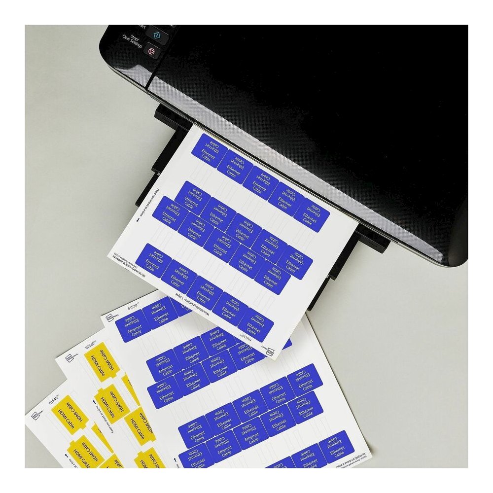 Avery&reg; Cable Labels, T-Style, 1.25" x 2" , 300 Total (61539) - Waterproof - 1 1/4" Width x 2" Length - Permanent Adhesive - T-shaped - Inkjet, Laser - White - Film - 30 / Sheet - 10 Total Sheets -. Picture 3