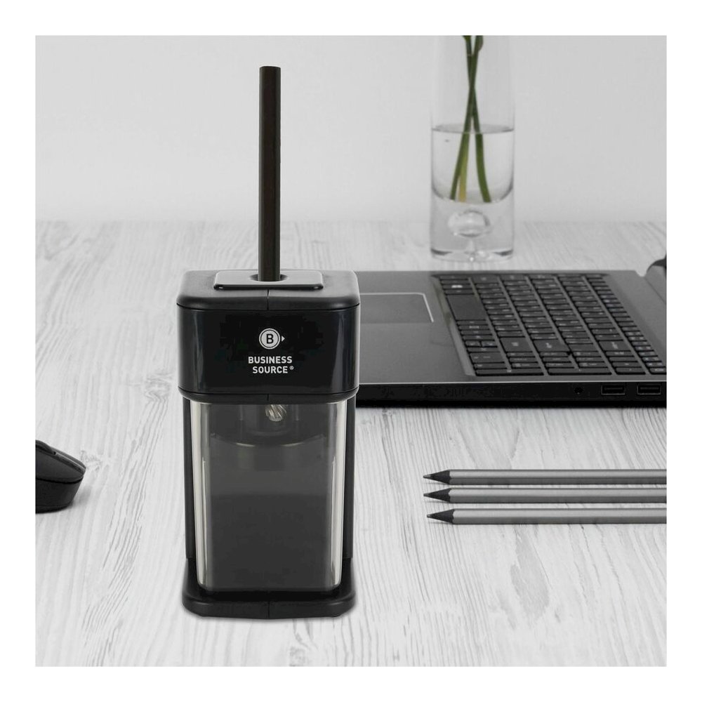 Business Source Electric Pencil Sharpener - Helical - AC Adapter, DC Adapter Powered - Black - 1 Each. Picture 4