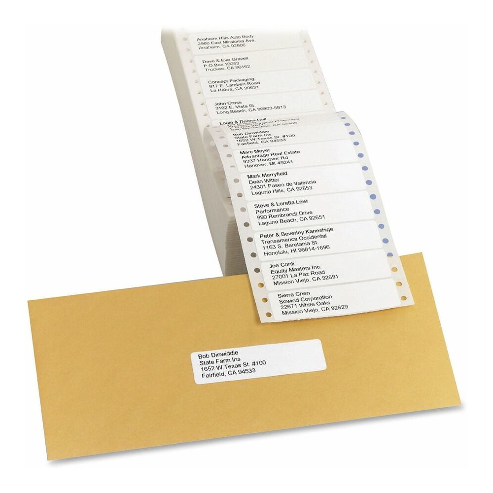 Avery&reg; Address Label - 1 15/16" Width x 4" Length - Permanent Adhesive - Dot Matrix - White - 1 / Sheet - 5000 Total Label(s) - 5000 / Box. Picture 2