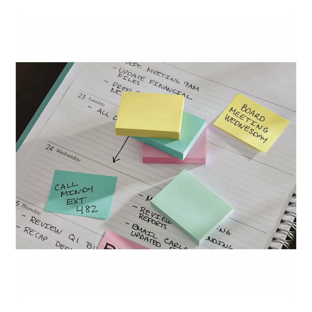 Post-it&reg; Greener Notes - 1200 - 1 1/2" Flag/Note Width x 2" Flag/Note Length - Rectangle - 100 Sheets per Pad - Unruled - Yellow - Paper - Self-adhesive, Repositionable - Recycled - 1 Pack. Picture 2
