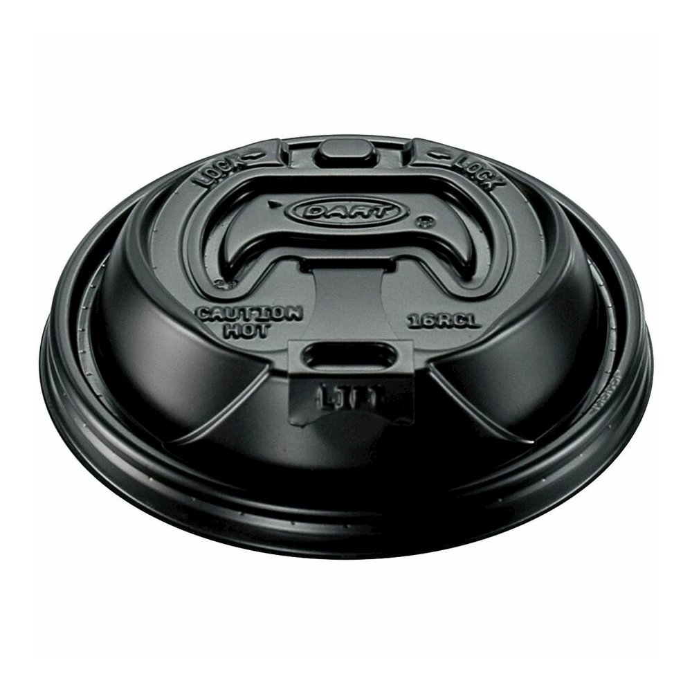 Dart Black Plastic Reclosable Lids - Round - Plastic - Black - 100/Bag - 1000 / Carton. Picture 5