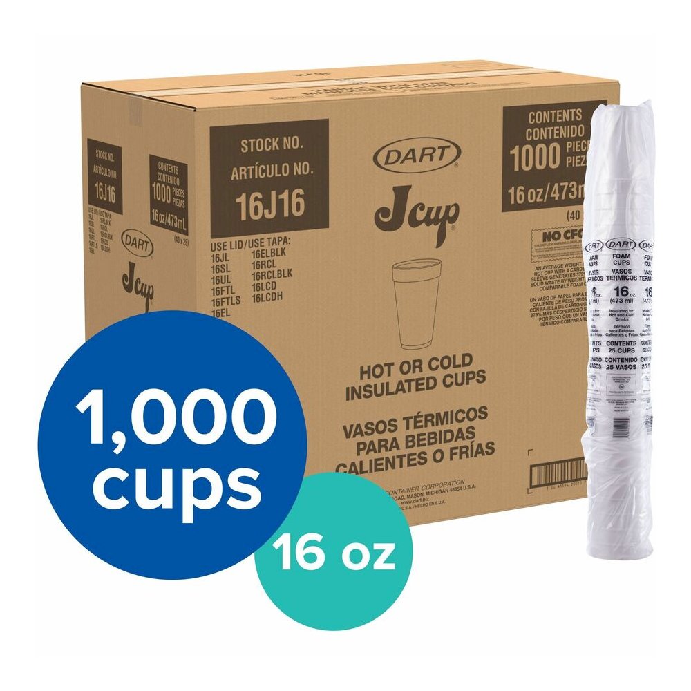Dart J Cup 16 oz Insulated Foam Cups - 16 fl oz - White - Foam - Cold Drink, Hot Drink, Soft Drink - 25/Bag - 40 / Carton. Picture 3