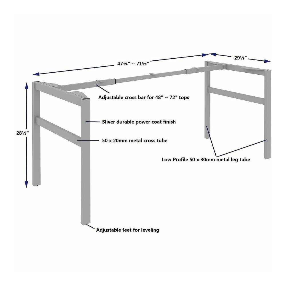 Lorell Table Base - Powder Coated H-shaped, Silver Base - 28.50" Height x 71.60" Width x 29.10" Depth - Metal Base Material - 1 Each. Picture 5