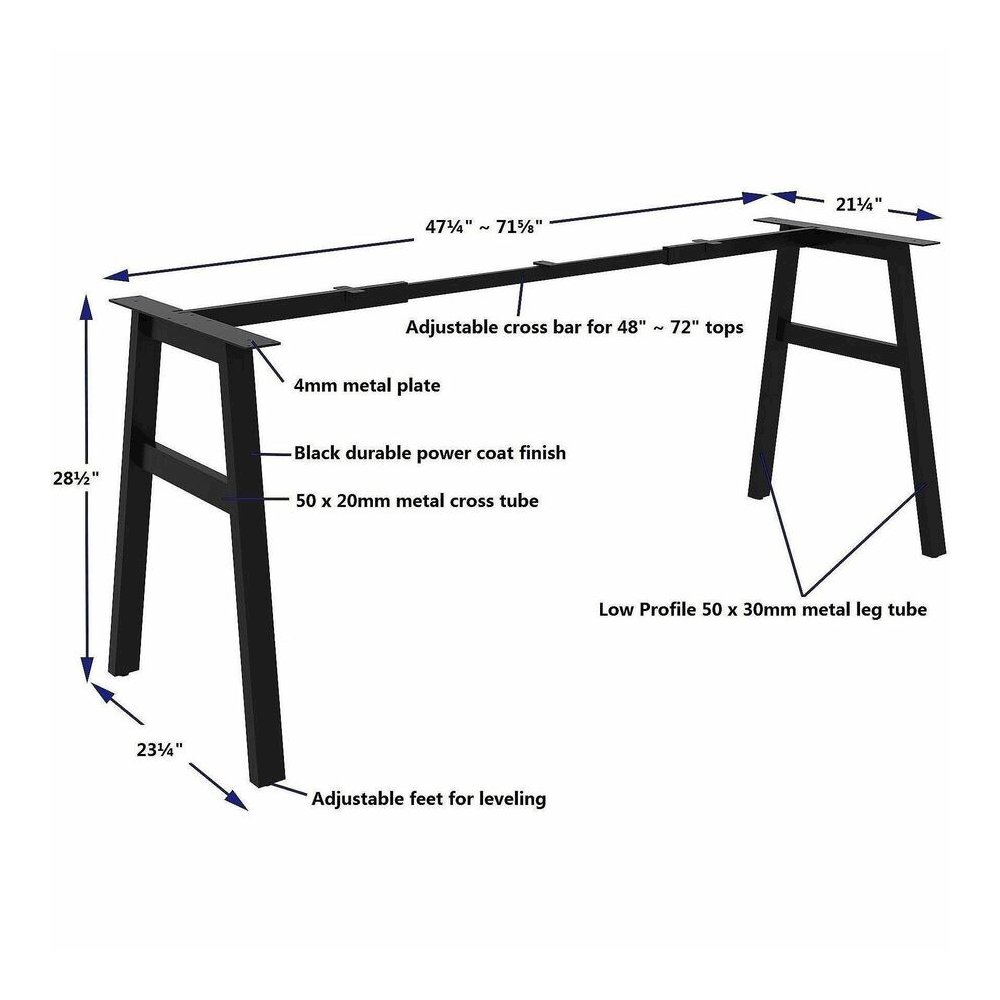 Lorell Table Base - Powder Coated A-shaped, Black Base - 28.50" Height x 71.60" Width x 23.20" Depth - Metal Base Material - 1 Each. Picture 4