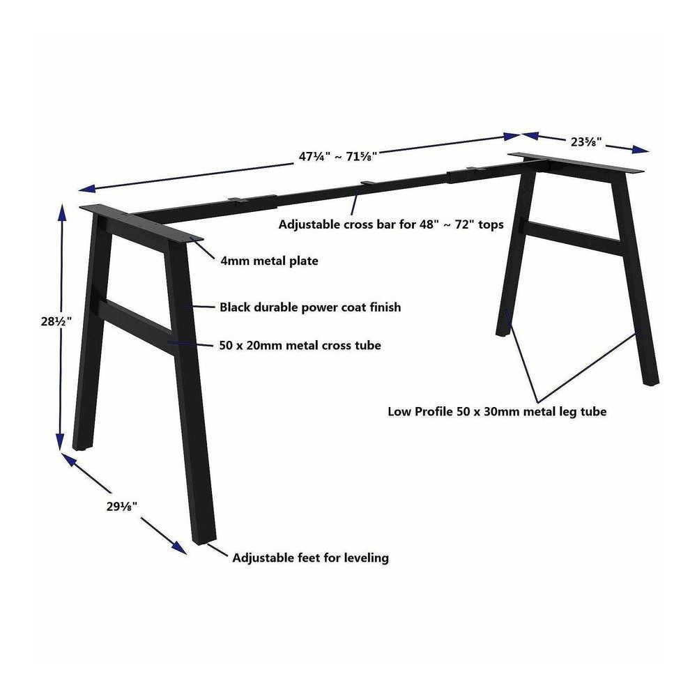 Lorell Table Base - Powder Coated A-shaped, Black Base - 28.50" Height x 71.60" Width x 29.10" Depth - Metal Base Material - 1 Each. Picture 4