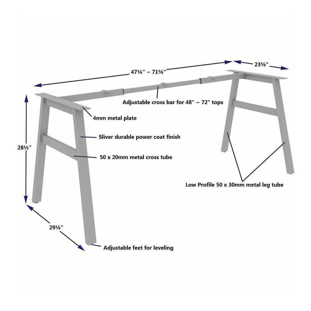 Lorell Table Base - Powder Coated A-shaped, Silver Base - 28.50" Height x 71.60" Width x 29.10" Depth - Metal Base Material - 1 Each. Picture 4