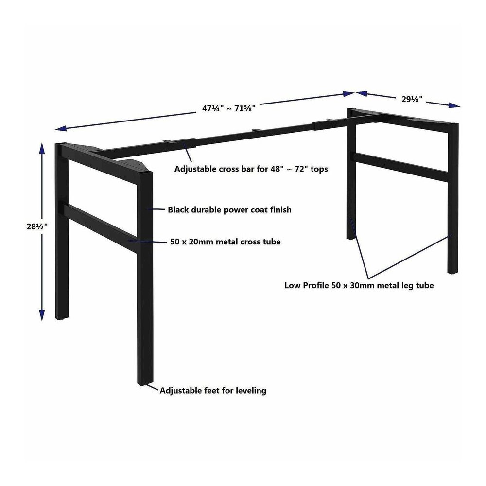 Lorell Table Base - Powder Coated H-shaped, Black Base - 28.50" Height x 71.60" Width x 29.10" Depth - Metal Base Material - 1 Each. Picture 4