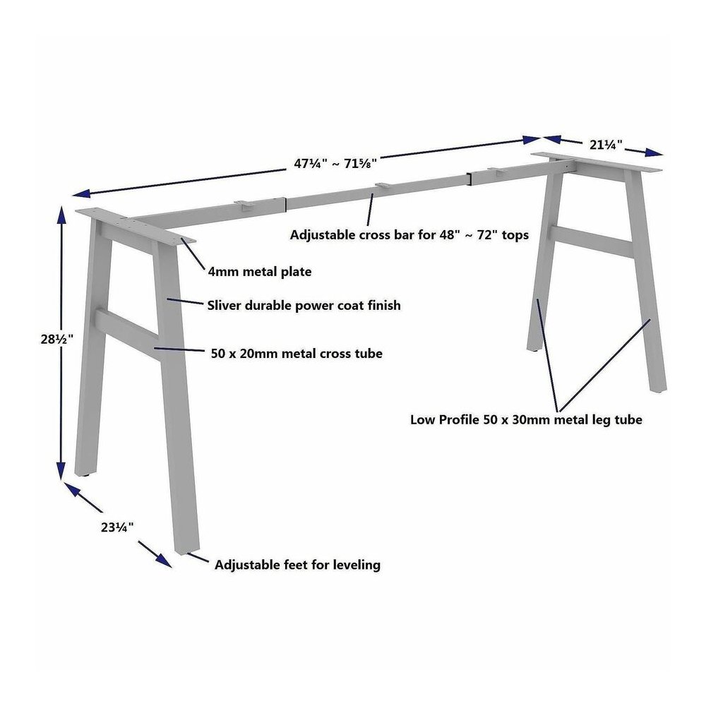 Lorell Table Base - Powder Coated A-shaped, Silver Base - 28.50" Height x 71.60" Width x 23.20" Depth - Metal Base Material - 1 Each. Picture 4