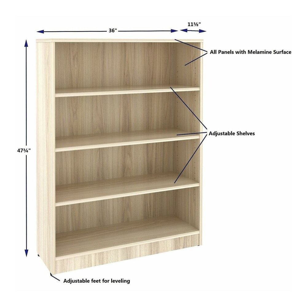 Lorell Sturdy 4-Shelf Bookcase - 4 x Shelf(ves) - Modern Elm - Assembly Required. Picture 4