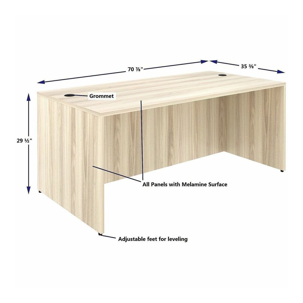Lorell Essentials Retangular Desk Shell - 29.50" Height x 70.90" Width x 35.40" Depth - Assembly Required - Modern Elm - 1 Each. Picture 4