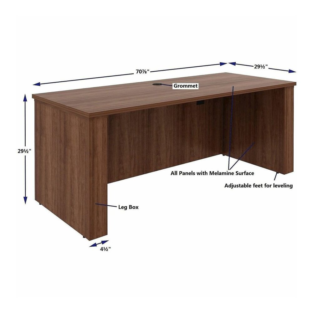 Lorell Essentials 72" Sit-to-Stand Desk Shell - 49" Height x 72" Width x 29" Depth, 1" Thickness Top - Finish: Walnut, Laminate - Walnut, Laminate Table Top - Laminated, Cam Lock, Durable, Grommet, Co. Picture 6