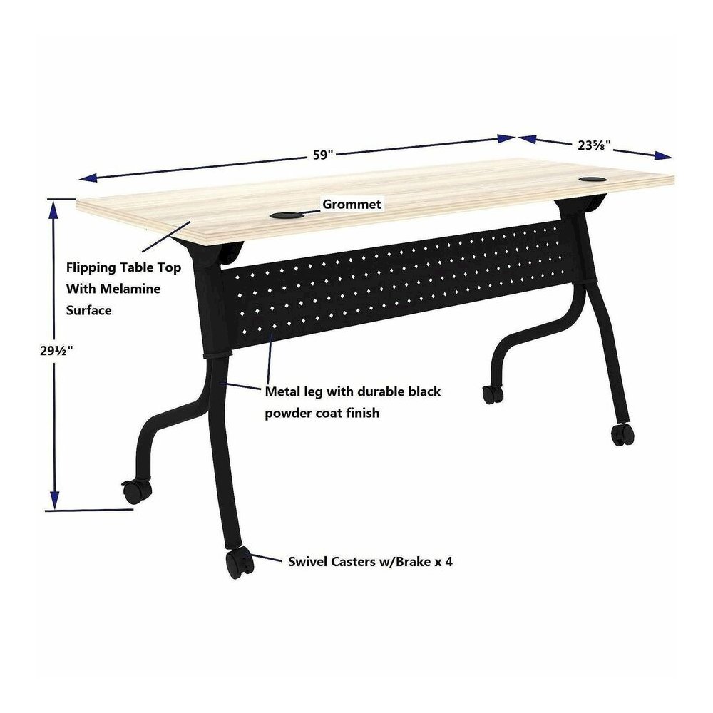 Lorell Modern Elm/Black Flip-Up Training Tables - Melamine Top - Black Four Leg Base - 4 Legs - 60" Table Top Width x 23.60" Table Top Depth - 29.50" Height - Training - Assembly Required - Modern Elm. Picture 6