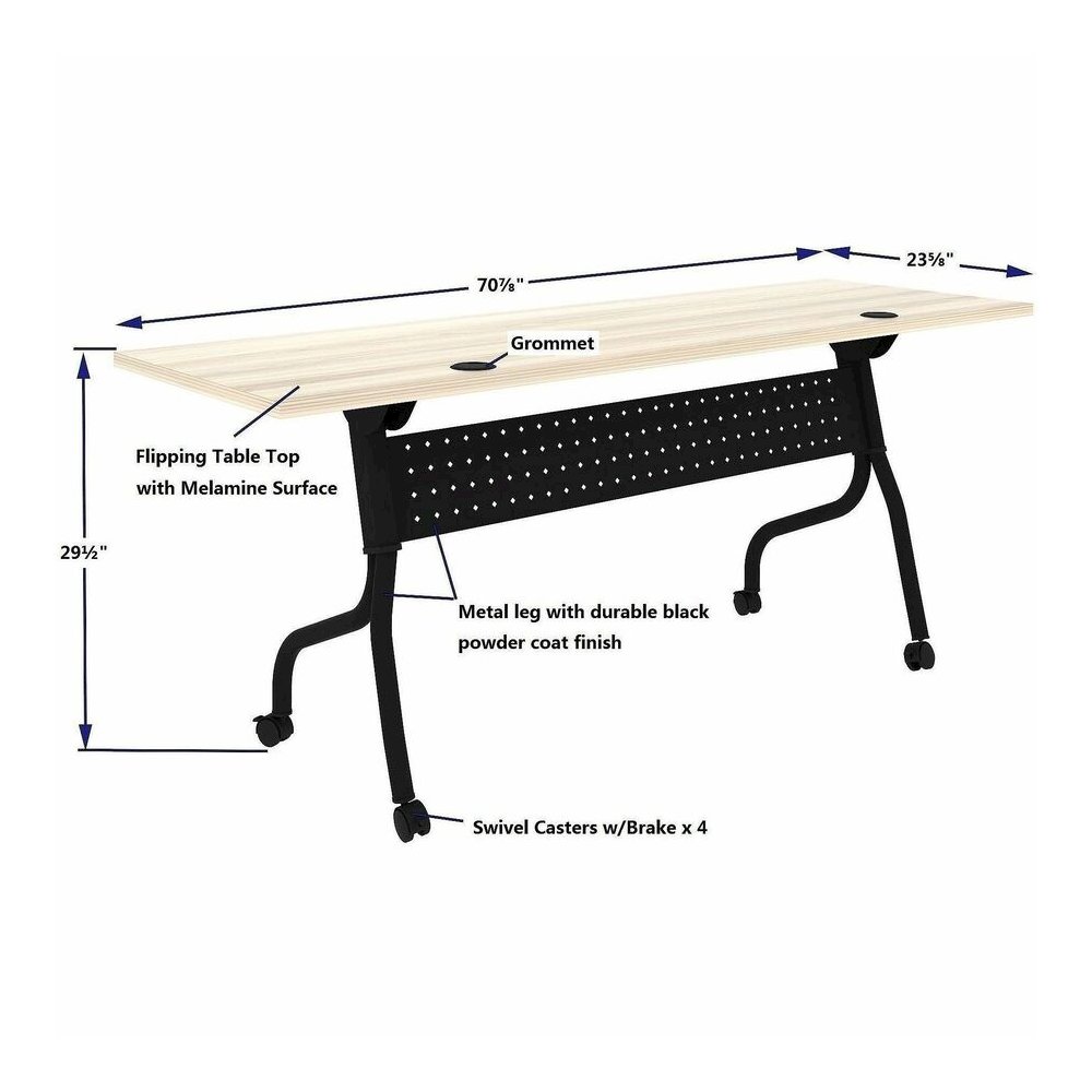 Lorell Modern Elm/Black Flip-Up Training Tables - Melamine Top - Black Four Leg Base - 4 Legs - 72" Table Top Width x 23.60" Table Top Depth - 29.50" Height - Training - Assembly Required - Modern Elm. Picture 6