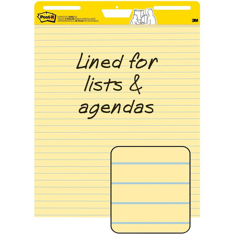Post-it&reg; Self-Stick Easel Pads with Faint Rule - 30 Sheets - Stapled - Feint Blue Margin - 18.50 lb Basis Weight - 25" x 30" Sheet Size - Yellow Paper - Cardboard Cover - Self-adhesive, Reposition. Picture 8