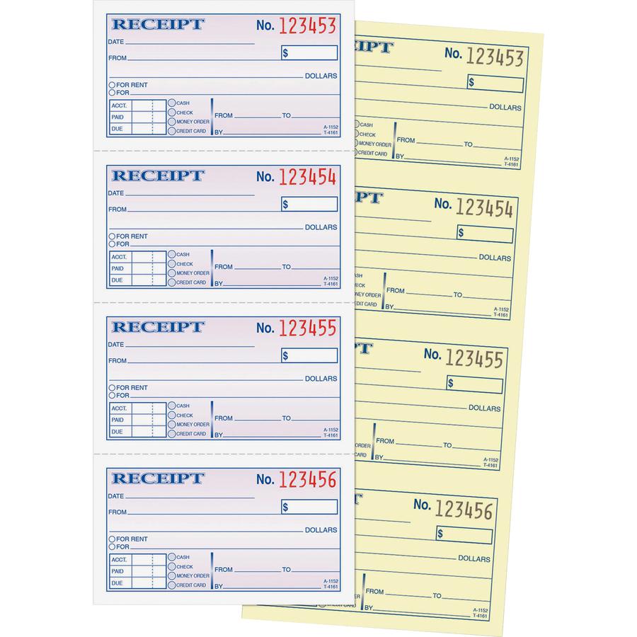 Adams Spiral 2-part Money/Rent Receipt Book - 200 Sheet(s) - Spiral Bound - 2 Part - 11" x 5.25" Form Size - White, Canary - Assorted Sheet(s) - 1 Each. Picture 3