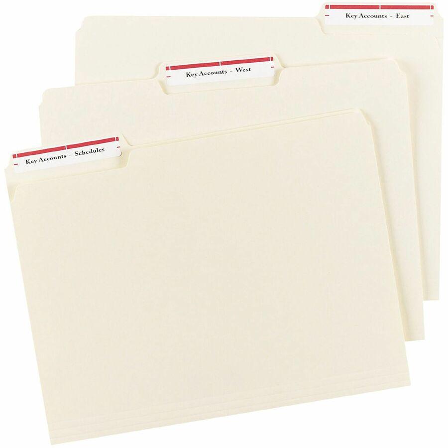 Avery&reg; TrueBlock File Folder Labels - 2/3" Width x 3 7/16" Length - Permanent Adhesive - Rectangle - Inkjet, Laser - Matte - Red - Paper - 30 / Sheet - 50 Total Sheets - 1500 Total Label(s) - 1500. Picture 11