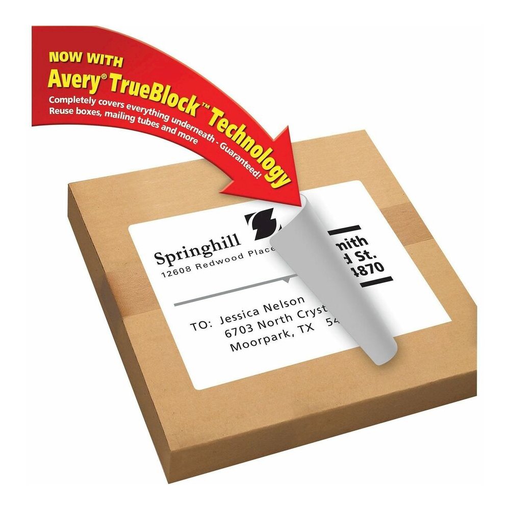 Avery&reg; TrueBlock Shipping Labels, 8-1/2" x 11" , 25 Labels (8165) - 8 1/2" Width x 11" Length - Permanent Adhesive - Inkjet - White - Paper - 1 / Sheet - 25 Total Sheets - 25 Total Label(s) - 25 /. Picture 4
