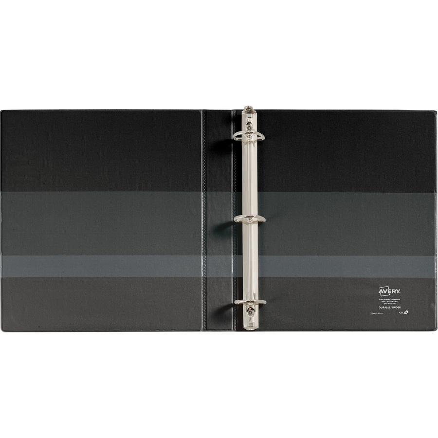Avery&reg; DuraHinge Durable Binder with Label Holder - 1" Binder Capacity - Letter - 8 1/2" x 11" Sheet Size - 275 Sheet Capacity - 3 x D-Ring Fastener(s) - 4 Internal Pocket(s) - Poly - Black - Recy. Picture 2