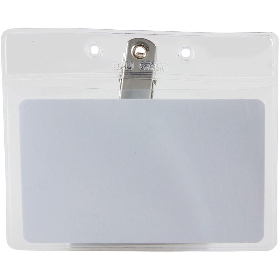 SICURIX Horizontal Badge Holder with Clip - 2.5" x 3.5" x - Vinyl - 50 / Pack - Clear. Picture 7