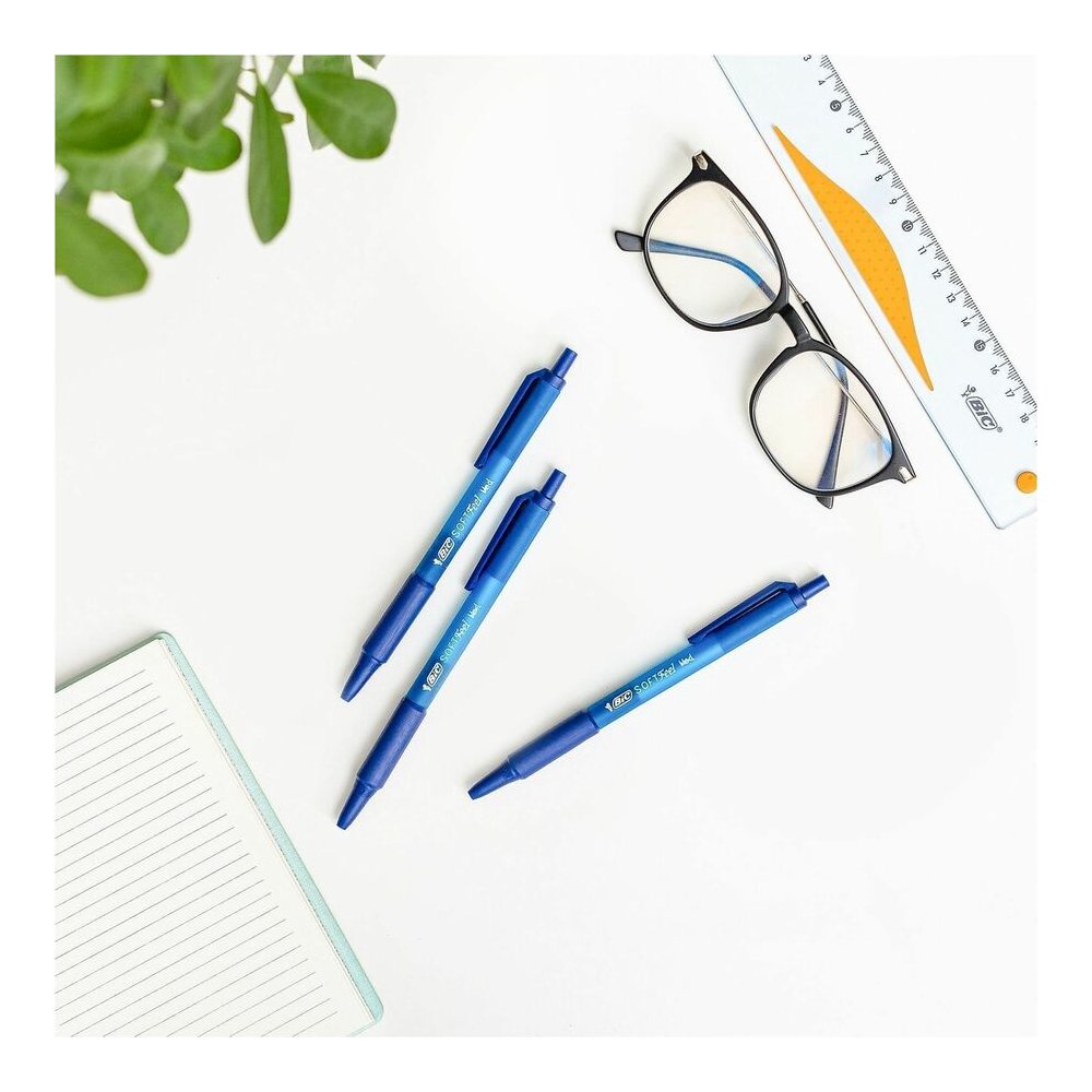 BIC SoftFeel Retractable Ball Pens - Retractable - Blue Ink - Blue Rubber Barrel - 1 Dozen. Picture 2