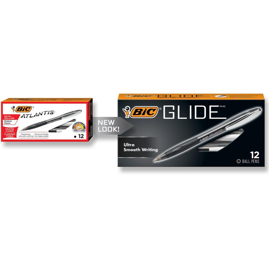 BIC Glide Retractable Pens - Medium Pen Point - 1 mm Pen Point Size - Conical Pen Point Style - Retractable - Black - Clear Barrel - 1 Dozen. Picture 4