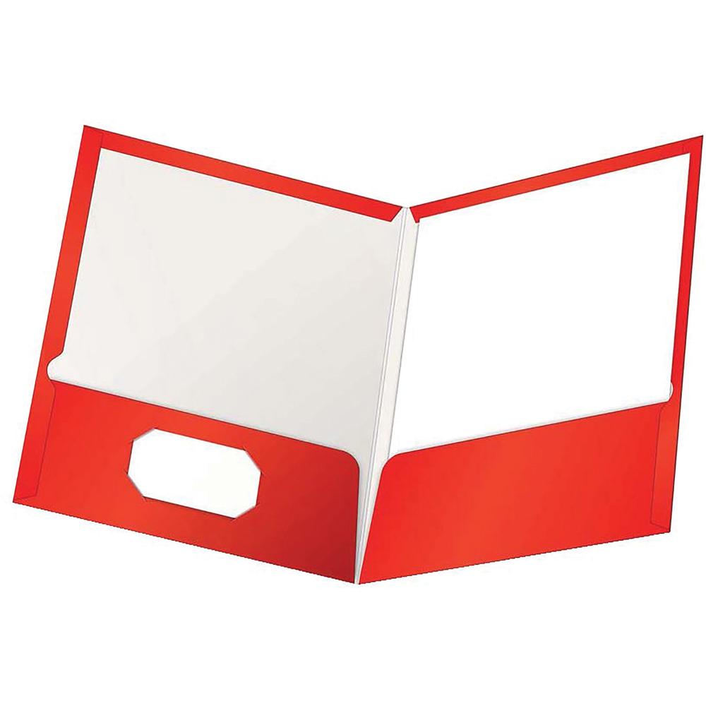 Oxford Letter Pocket Folder - 8 1/2" x 11" - 100 Sheets Capacity - 2 Pocket - Red - Laminated, High Gloss, Soil Resistant, Moisture Resistant, Die-cut - 25 / Box. Picture 2