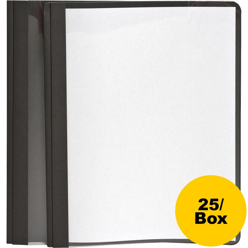 Oxford Letter No Report Cover - 8 1/2" x 11" - 100 Sheets Capacity - 3 x Tang Fastener - 1/2" for Folder - Leatherette - Black, Clear - 25 / Box. Picture 4