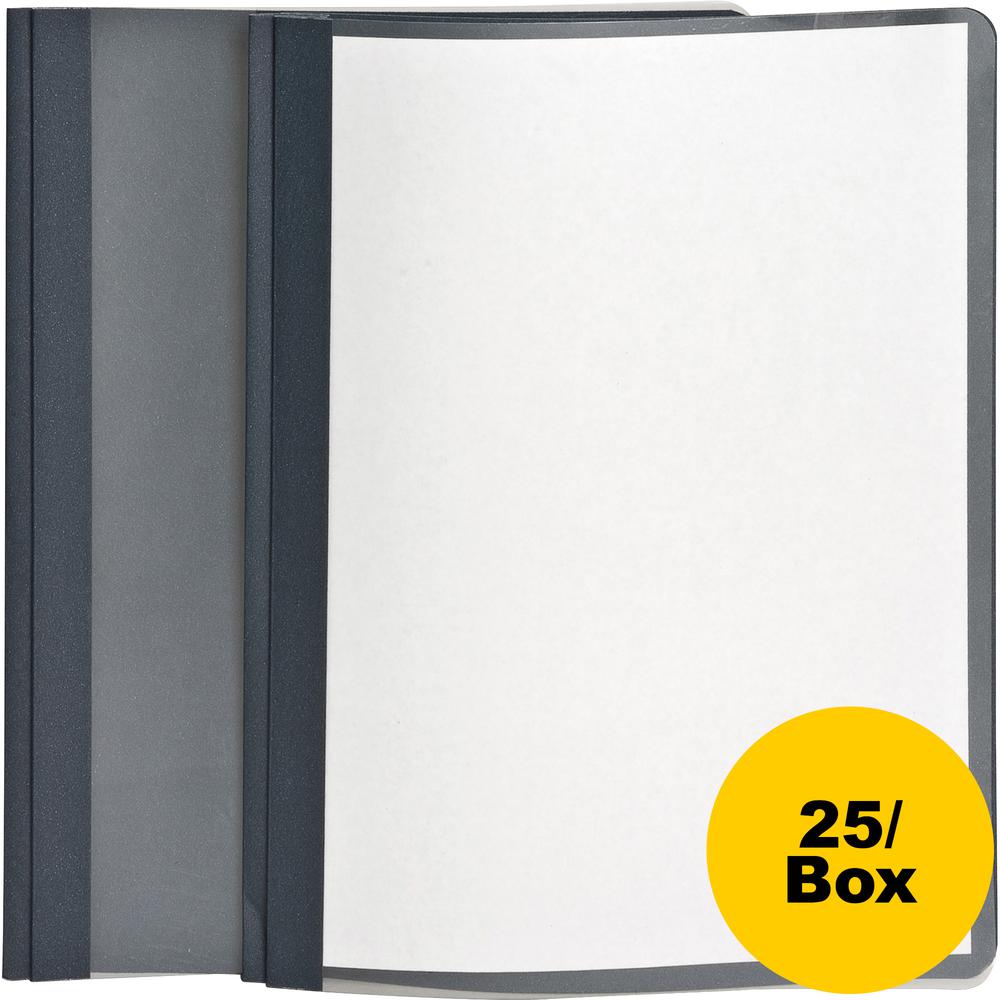 Oxford Letter Yes Report Cover - 8 1/2" x 11" - 100 Sheets Capacity - 3 x Tang Fastener - 1/2" for Folder - Leatherette - Dark Blue, Clear - 10% Recycled - 25 / Box. Picture 2