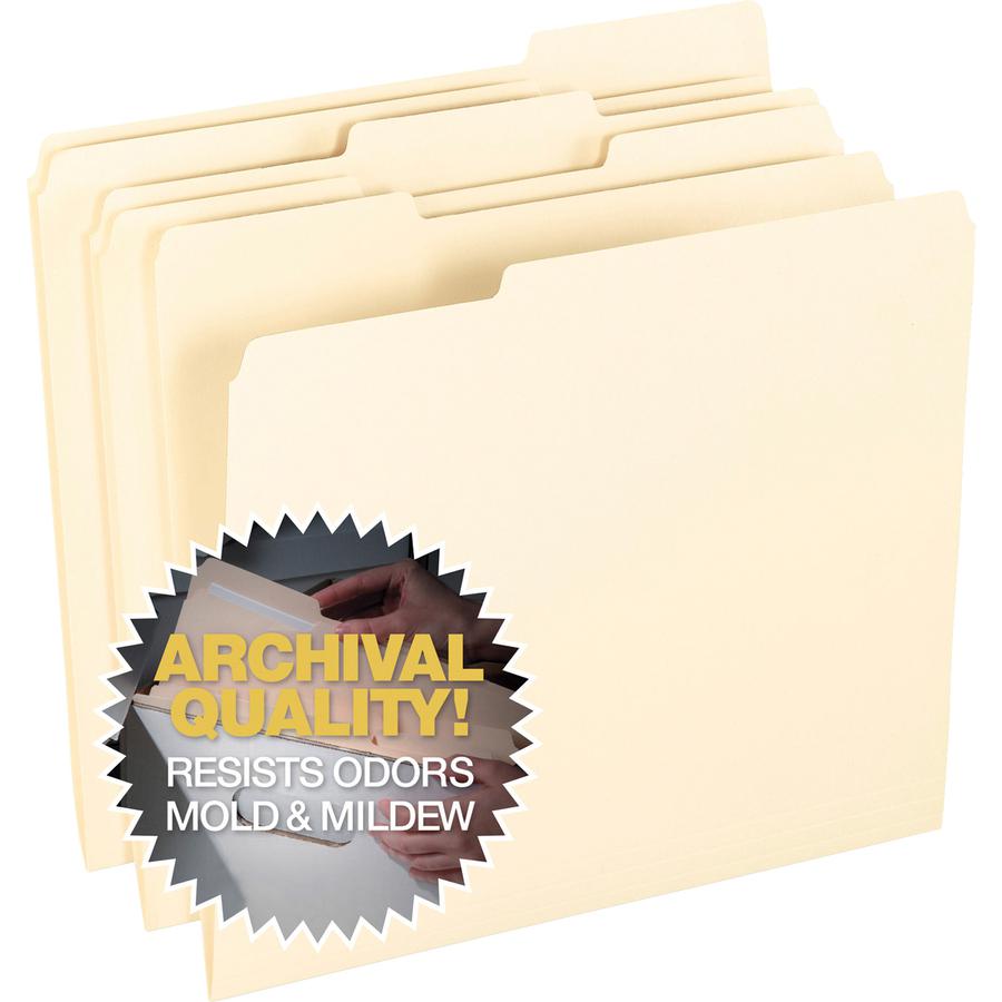 Pendaflex 1/3 Tab Cut Letter Recycled Top Tab File Folder - 8 1/2" x 11" - Top Tab Location - Assorted Position Tab Position - Manila - 10% Recycled - 100 / Box. Picture 5