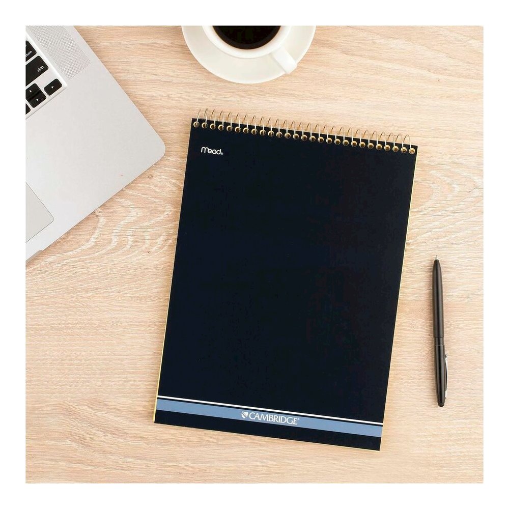 Mead Premium Wirebound Legal Pads - 70 Sheets - Spiral - 20 lb Basis Weight - 8 1/2" x 11 3/4" Sheet Size - Canary Paper - Navy Board Cover - Heavyweight, Micro Perforated, Spiral Lock, Stiff-back - 1. Picture 4