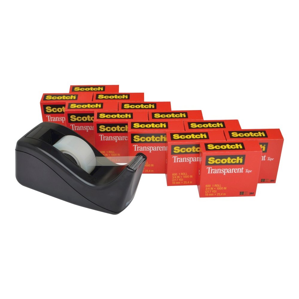 Scotch Transparent Tape and Scotch C60 Dispenser - 27.78 yd Length x 0.75" Width - 1" Core - Clear - Dispenser Included - Desktop Dispenser - Moisture Resistant, Stain Resistant, Long Lasting - For Mu. Picture 2