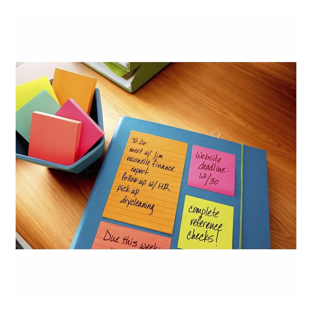 Post-it&reg; Lined Notes - Poptimistic Color Collection - 300 - 4" Flag/Note Width x 6" Flag/Note Length - Rectangle - 100 Sheets per Pad - Ruled - Power Pink, Neon Green, Aqua - Paper - Self-adhesive. Picture 2