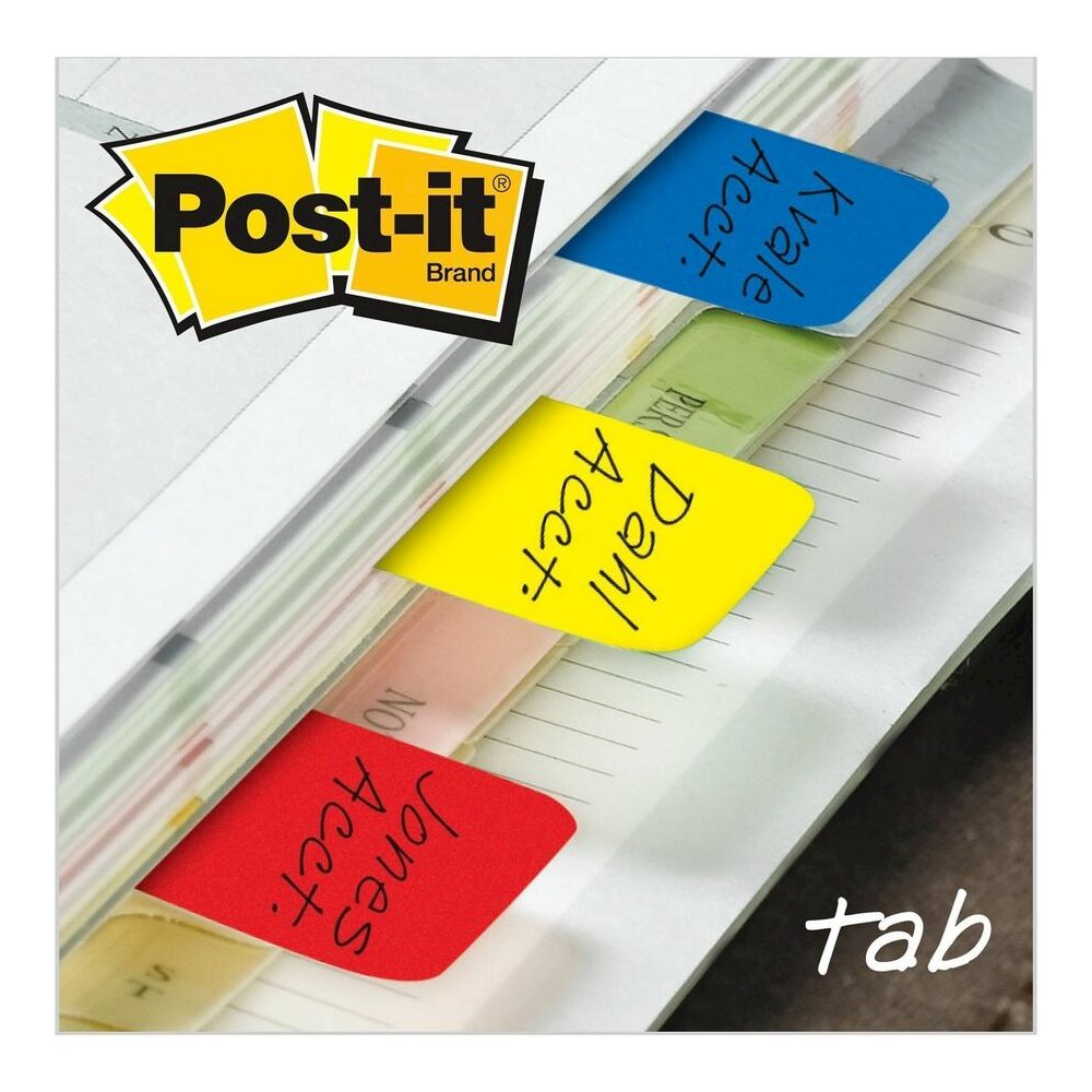 Post-it&reg; Durable Tabs - Write-on Tab(s) - 0.98" Tab Height x 1" Tab Width - Self-adhesive, Removable - Red, Yellow, Blue, Neon Tab(s)No - Wear Resistant, Tear Resistant, Durable, Writable, Reposit. Picture 2