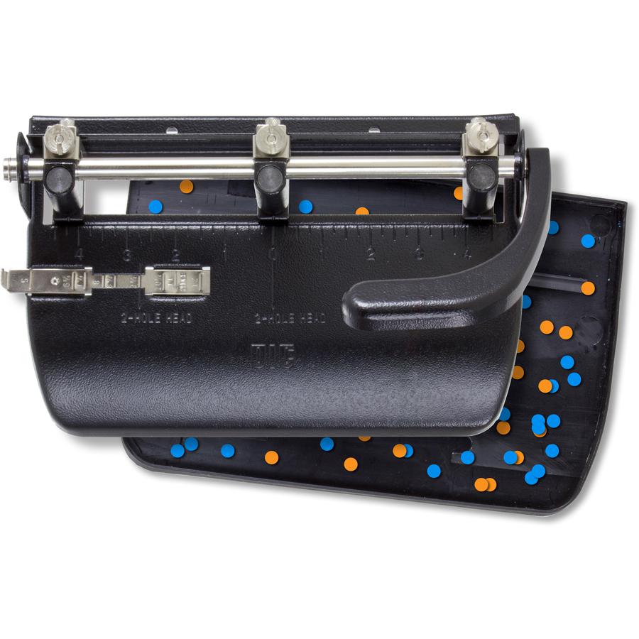 Officemate Heavy-Duty 2-3 Hole Punch with Lever Handle - 3 Punch Head(s) - 32 Sheet of 20lb Paper - 9/32" Punch Size - Black. Picture 2