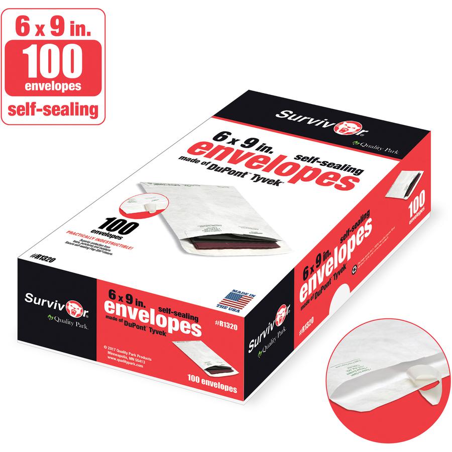Survivor&reg; 6 x 9 Catalog Mailers with Self-Seal Closure - Catalog - #1 - 6" Width x 9" Length - 14 lb - Peel & Seal - White - Tyvek - 100 / Box. Picture 5