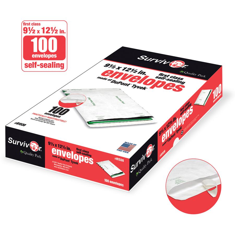 Survivor&reg; 9-1/2 x 12-1/2 First Class Border Catalog Mailers with Redi-Strip Closure - First Class Mail - #12 1/2 - 9 1/2" Width x 12 1/2" Length - 14 lb - Peel & Seal - Tyvek - 100 / Box - White. Picture 10