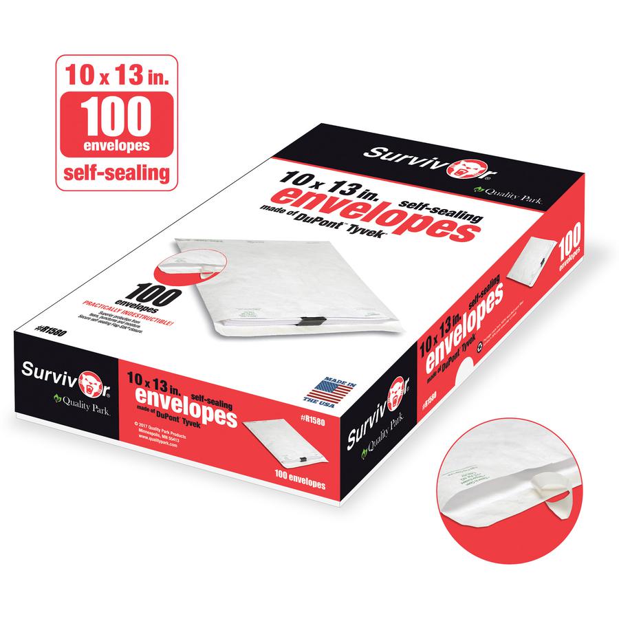 Survivor&reg; 10 x 13 DuPont Tyvek Catalog Mailer with Self-Sealing Closure - Catalog - #13 1/2 - 10" Width x 13" Length - 14 lb - Peel & Seal - White - Tyvek - 100 / Box. Picture 10